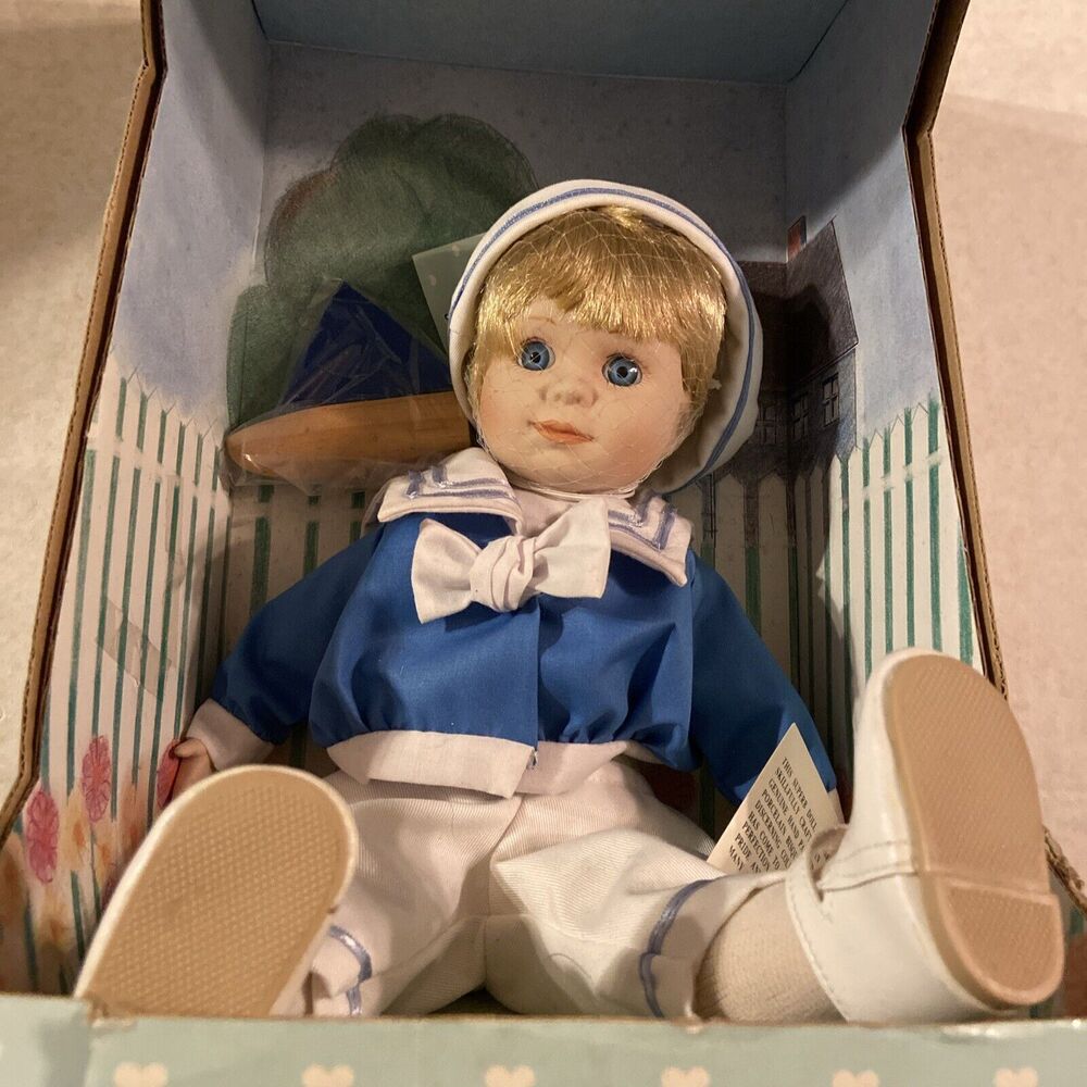 Vintage Fantastic Kids Porcelain Doll Robbie Original Box Sailor Boy Sail Boat